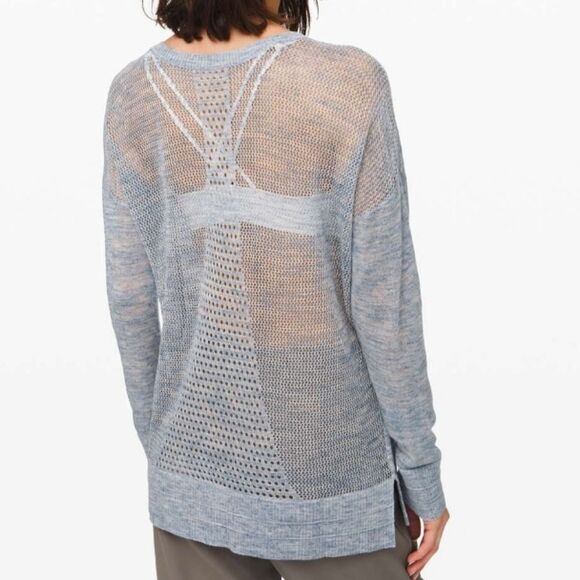 Lululemon Well Being Crew Sweater Linen Heathered Speckle Petrol Blue Medium - Picture 3 of 9